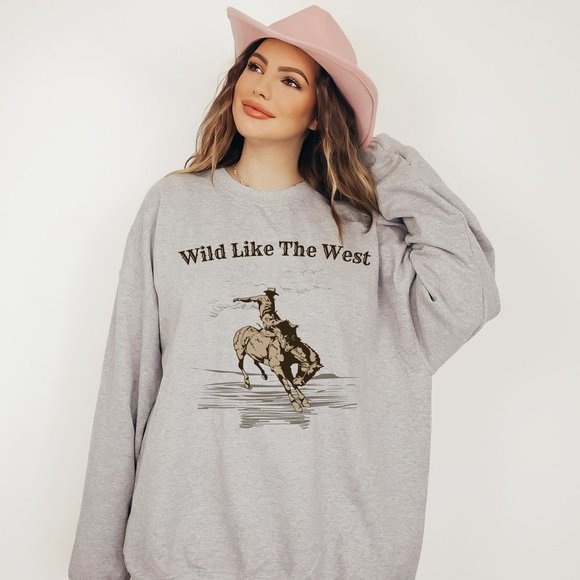 SimplyBeverly Sweaters - Wild Like The West Cowboy Western Dark Grey Sweatshirt
